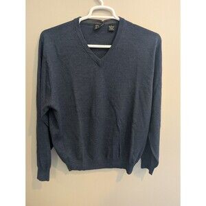 Jos A Bank Signature 100% Merino Wool V-neck Sweater L Blue Pullover Mens